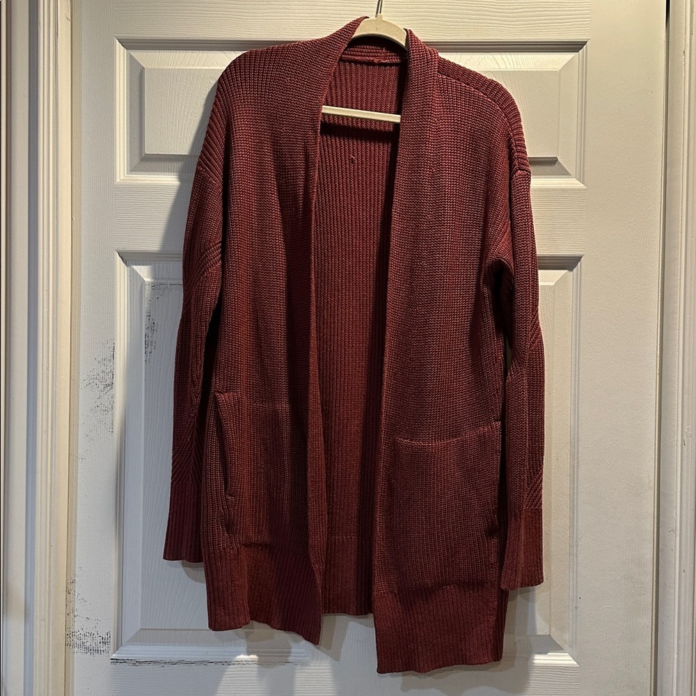 Lululemon Cashlu Heathered Mulled Wine Knit Cardigan Sweater Wrap M - Picture 2 of 9
